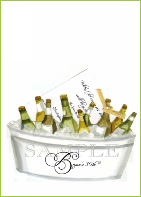 Tub of Beer with raffia tag and glitter invitation by Stevie Streck